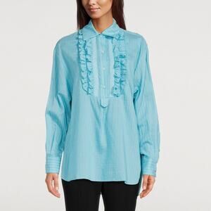 Oversized Tuxedo Shirt in Aqua Blue Blouse Size Small